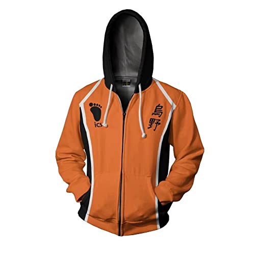 Jiumaocleu Anime Haikyuu Hoodie Jacke Sweatshirt Hinata Shoyo Kozume Kenma Printed Zip Up Hoodie Lange Ärmel Casual Loose Drawstring Tops für Uni, Typ 6, XL von Jiumaocleu