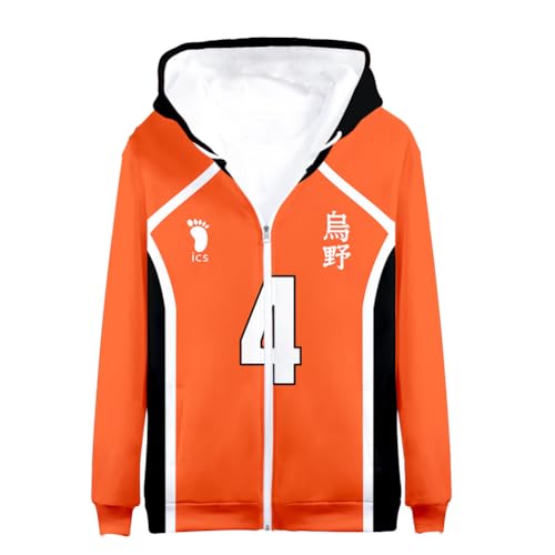 Jiumaocleu Anime Haikyuu Hoodie Reißverschluss Sweatjacke Karasuno Uniform Hinata Shoyo Cosplay Sweatshirt Langarm Kapuzenpullover Tops XXS-4XL, Nr. 4 Yu Nishinoya, M von Jiumaocleu