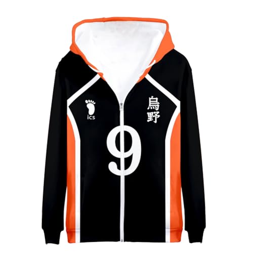 Jiumaocleu Anime Haikyuu Hoodie Reißverschluss Sweatjacke Karasuno Uniform Hinata Shoyo Cosplay Sweatshirt Langarm Kapuzenpullover Tops XXS-4XL, Nr. 9 Tobio Kageyama, L von Jiumaocleu