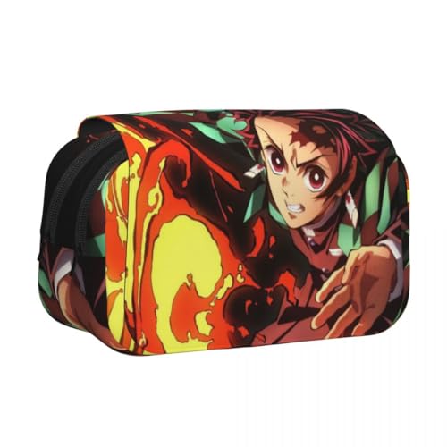 Jiumaocleu Anime Kimetsu no Yaiba Federmäppchen – Kamado Nezuko/Kamado Tanjiro Stifttasche, 21 x 7,5 x 10 cm, großes Fassungsvermögen, doppellagig, Reißverschluss, Schreibwaren-Tasche für Jungen und von Jiumaocleu