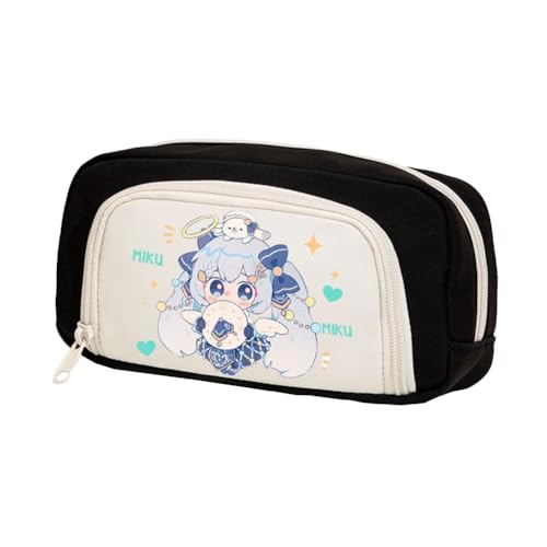 Jiumaocleu Anime Miku Federmäppchen, niedliches Cartoon-Federmäppchen, Miku-Stifttasche, große Kapazität, Schreibwaren-Tasche, Reißverschluss, Schreibwarenetui für Schüler, Miku 1, 20cm*5cm*10cm von Jiumaocleu
