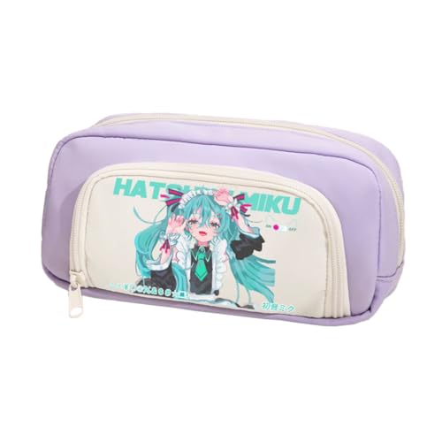 Jiumaocleu Anime Miku Federmäppchen, niedliches Cartoon-Federmäppchen, Miku-Stifttasche, große Kapazität, Schreibwaren-Tasche, Reißverschluss, Schreibwarenetui für Schüler, Miku 12, 20cm*5cm*10cm von Jiumaocleu