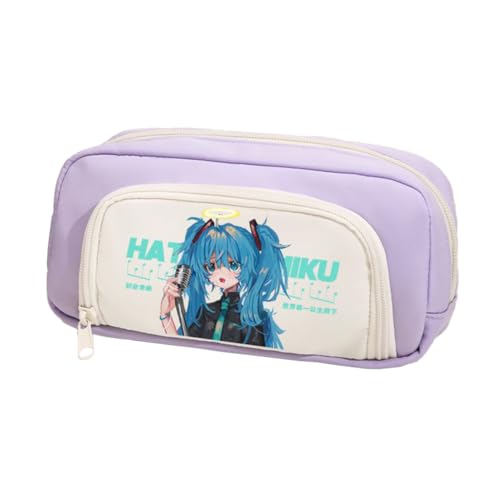 Jiumaocleu Anime Miku Federmäppchen, niedliches Cartoon-Federmäppchen, Miku-Stifttasche, große Kapazität, Schreibwaren-Tasche, Reißverschluss, Schreibwarenetui für Schüler, Miku 15, 20cm*5cm*10cm von Jiumaocleu