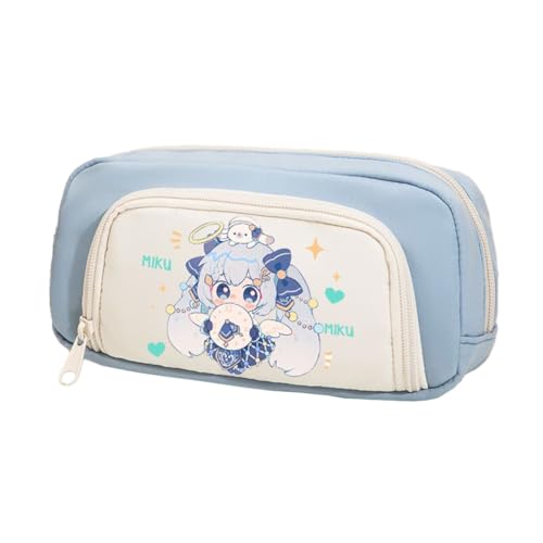 Jiumaocleu Anime Miku Federmäppchen, niedliches Cartoon-Federmäppchen, Miku-Stifttasche, große Kapazität, Schreibwaren-Tasche, Reißverschluss, Schreibwarenetui für Schüler, Miku 16, 20cm*5cm*10cm von Jiumaocleu
