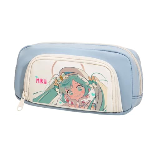 Jiumaocleu Anime Miku Federmäppchen, niedliches Cartoon-Federmäppchen, Miku-Stifttasche, große Kapazität, Schreibwaren-Tasche, Reißverschluss, Schreibwarenetui für Schüler, Miku 19, 20cm*5cm*10cm von Jiumaocleu