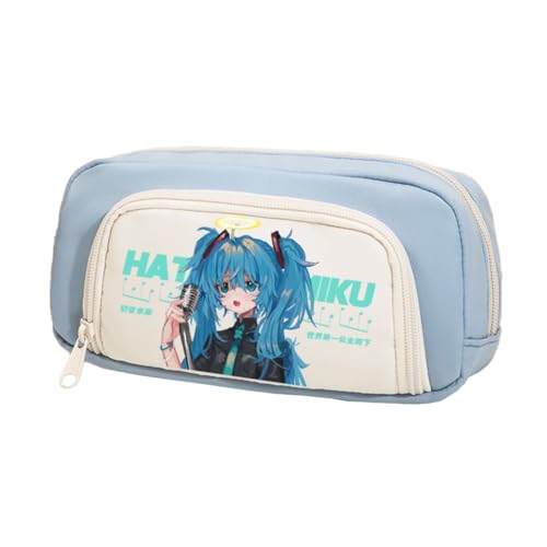 Jiumaocleu Anime Miku Federmäppchen, niedliches Cartoon-Federmäppchen, Miku-Stifttasche, große Kapazität, Schreibwaren-Tasche, Reißverschluss, Schreibwarenetui für Schüler, Miku 20, 20cm*5cm*10cm von Jiumaocleu