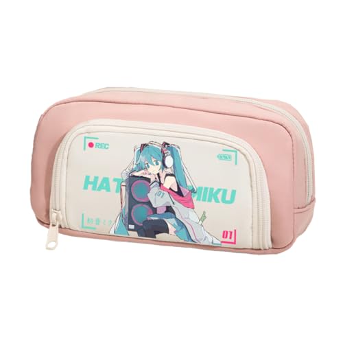 Jiumaocleu Anime Miku Federmäppchen, niedliches Cartoon-Federmäppchen, Miku-Stifttasche, große Kapazität, Schreibwaren-Tasche, Reißverschluss, Schreibwarenetui für Schüler, Miku 23, 20cm*5cm*10cm von Jiumaocleu