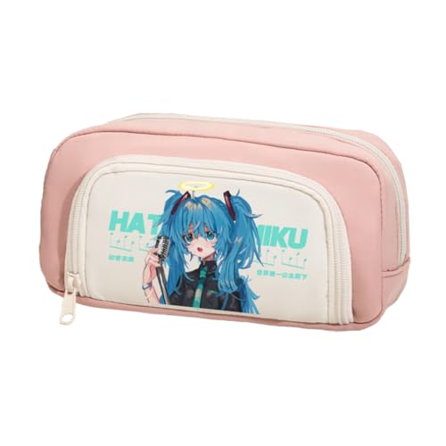 Jiumaocleu Anime Miku Federmäppchen, niedliches Cartoon-Federmäppchen, Miku-Stifttasche, große Kapazität, Schreibwaren-Tasche, Reißverschluss, Schreibwarenetui für Schüler, Miku 25, 20cm*5cm*10cm von Jiumaocleu