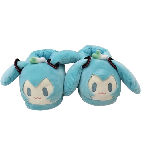 Jiumaocleu Anime Miku Hausschuhe Baumwolle Slipper Miku Figur Warme Schuhe Rutschfeste Indoor Haus Schuhe Memory Foam Hausschuhe Größe 35-42, Miku, Einheitsgröße von Jiumaocleu
