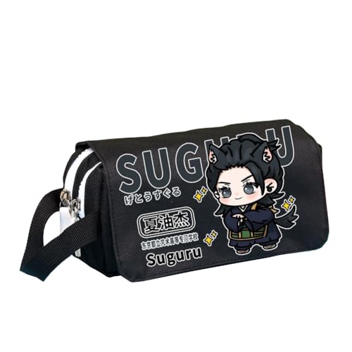 Jiumaocleu Anime Stiftetasche JJK Federmäppchen für Jungen und Mädchen, Anime Geto Suguru Gojo Satoru Figur, Doppelschichtige Bleistifttasche, High School Federmäppchen für Schüler, 20 x 8 x 10 cm von Jiumaocleu