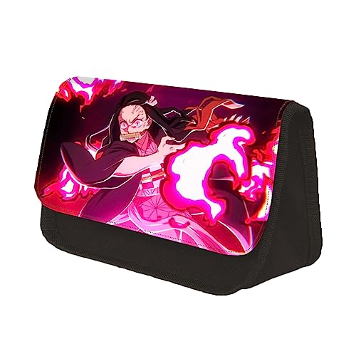 Jiumaocleu Anime Stiftetaschen, Kamado Tanjiro Pencil Case, Agatsuma Zen'itsu Federmäppchen Mäppchen, Tragbares Schreibwarenetui Große Kapazität Bleistift Tasche Schulbedarf für Fans von Jiumaocleu