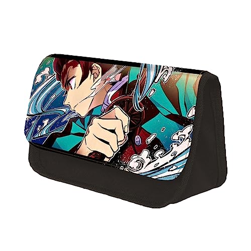 Jiumaocleu Anime Stiftetaschen, Kamado Tanjiro Pencil Case, Agatsuma Zen'itsu Federmäppchen Mäppchen, Tragbares Schreibwarenetui Große Kapazität Bleistift Tasche Schulbedarf für Fans von Jiumaocleu