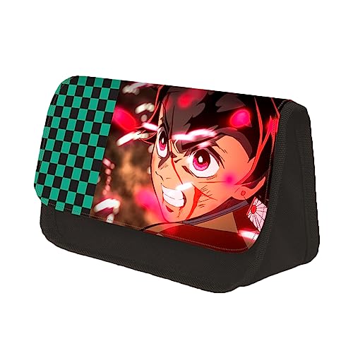 Jiumaocleu Anime Stiftetaschen, Kamado Tanjiro Pencil Case, Agatsuma Zen'itsu Federmäppchen Mäppchen, Tragbares Schreibwarenetui Große Kapazität Bleistift Tasche Schulbedarf für Fans von Jiumaocleu