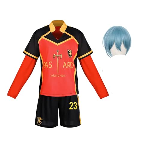 Jiumaocleu Anime Yo Hiori Cosplay Kostüm, Yo Hiori Kostüm Blaue Uniformen Rote Trikots Fußball Trainingsanzüge Uniform Komplettes Set für Rollenspiel Halloween, Nr. 23 + Perücke, L von Jiumaocleu