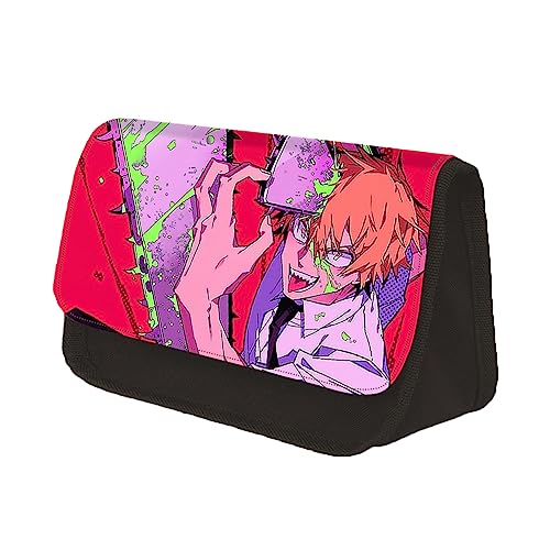 Jiumaocleu Chainsaw Man Pencil Case Anime Stiftetaschen, Denji Federmäppchen Mäppchen, Tragbares Schreibwarenetui Große Kapazität Bleistift Tasche Schulbedarf für Kinder Teenager von Jiumaocleu