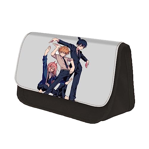 Jiumaocleu Chainsaw Man Pencil Case Anime Stiftetaschen, Denji Federmäppchen Mäppchen, Tragbares Schreibwarenetui Große Kapazität Bleistift Tasche Schulbedarf für Kinder Teenager von Jiumaocleu