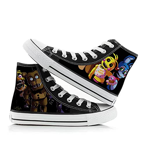 Jiumaocleu Five Nights Spiel Canvas Schuhe FNAF Merch Cosplay Schuhe High Top Paar Doodle Schuhe Mode Turnschuhe Casual Sneakers für Damen Herren, Typ 2, 35.5 EU von Jiumaocleu