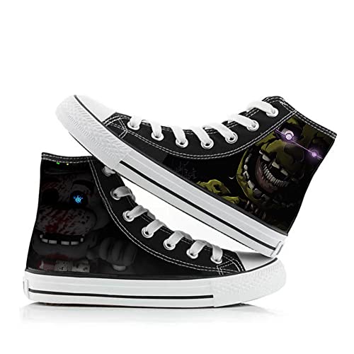 Jiumaocleu Five Nights Spiel Canvas Schuhe FNAF Merch Cosplay Schuhe High Top Paar Doodle Schuhe Mode Turnschuhe Casual Sneakers für Damen Herren, Typ 3, 39.5 EU von Jiumaocleu