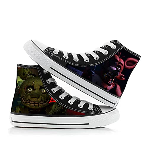 Jiumaocleu Five Nights Spiel Canvas Schuhe FNAF Merch Cosplay Schuhe High Top Paar Doodle Schuhe Mode Turnschuhe Casual Sneakers für Damen Herren, Typ 4, 39.5 EU von Jiumaocleu