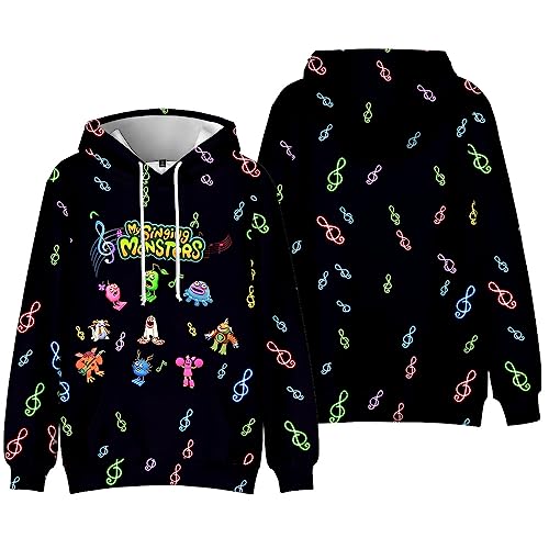 Jiumaocleu My Singing Monsters Pullover Hoodie – Anime Game Print Langarm Kapuzenpullover Kordelzug Sweatshirt mit Fronttasche Tops für Unisex Kinder Teenager von Jiumaocleu