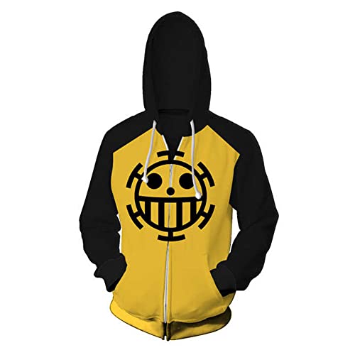 Jiumaocleu Trafalgar Law Hoodie/Zip Jacke, Anime Trafalgar Law Cosplay Kostüm Pullover Sweater Casual Hoodies Langarm Jacke Sweatshirt Unisex für Teenager Erwachsene, Jacke mit Reißverschluss, XXXL von Jiumaocleu