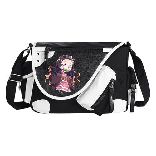 Kimetsu no Yaiba Crossbody Bag Anime Kochou Shinobu Rucksack Kamado Nezuko/Agatsuma Zen'itsu Figur Cartoon Schwarz Umhängetasche für Mädchen Comic Cosplay Anime Merch Geschenke, Typ 1, 32*11*26CM von Jiumaocleu