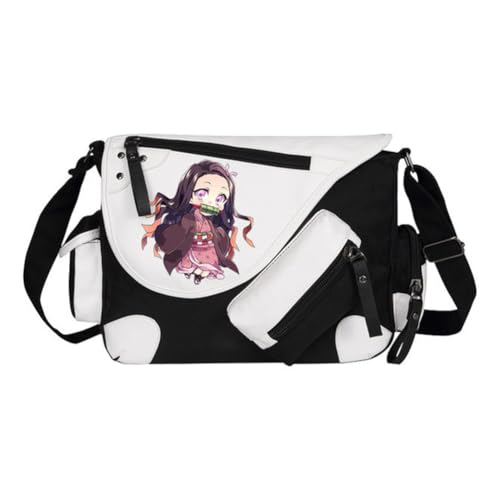 Kimetsu no Yaiba Crossbody Bag Anime Kochou Shinobu Rucksack Kamado Nezuko/Agatsuma Zen'itsu Figur Cartoon Schwarz Umhängetasche für Mädchen Comic Cosplay Anime Merch Geschenke, Typ 6, 32*11*26CM von Jiumaocleu