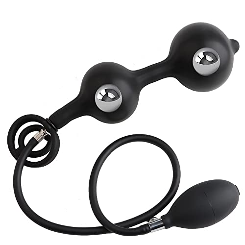 Jixaxe Doppelt Aufblasbarer Analplugs Silikon Anal Plug Mit Penis Hoden Ring, Aufblasbar mit Pumpe Analstöpsel SM Buttplug Analspielzeug mit Eingebauter Metallkugel für Männer Frauen von Jixaxe