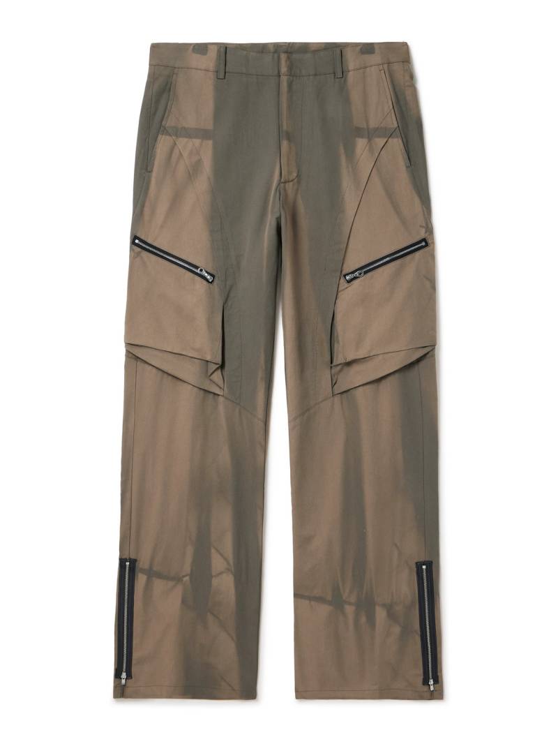 JIYONGKIM - Straight-Leg Sun-Bleached Zip-Embellished Cotton-Blend Twill Trousers - Men - Green - L von JIYONGKIM