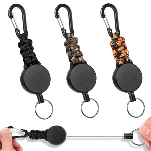 Jizxol 3 Stück schlüsselanhänger ausziehbar, mit 60 cm ausziehbarem Stahlseil, schlüsselband mit karabiner, Bergsteiger Schlüsselanhänger mit Haken, für Hosen, Gürtel und Rucksäcke. von Jizxol