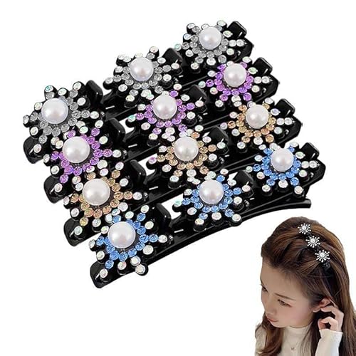 4 Stück Damen Elegante Blumen Perlen Zopf Haarnadeln Sweet Hair Braid Haarnadeln Blume Clip Si Perle Clips Zahnförmige Pony Dekorieren von Jkapagzy