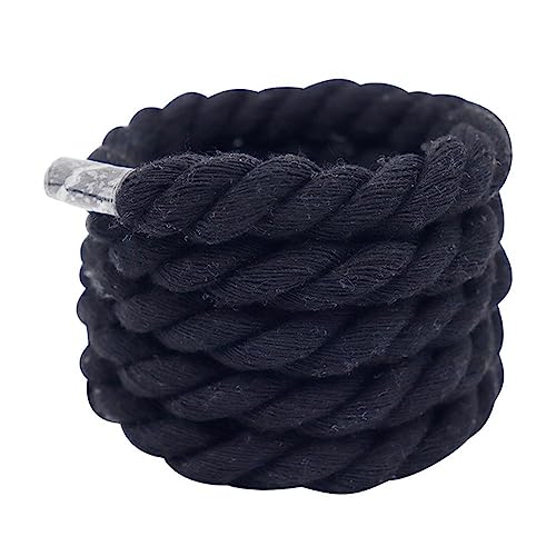 Jkapagzy 1 Paar 10 mm dicke dicke runde Schnürsenkel Weben Verdrehtes Seil Bold Schnürsenkel Vintage Damen Herren Schnürsenkel 160 cm Länge Turnschuhe, Schwarz , 160 von Jkapagzy