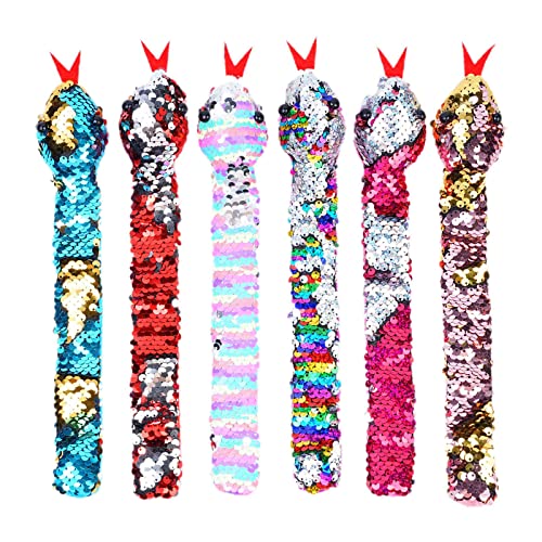 Jkapagzy 6 x Pailletten-Schlangen-Schnapparmband, zweifarbig, wendbar, Glitzer, Armbänder, Geschenke, Party, für Kinder, Tasche, Halloween von Jkapagzy