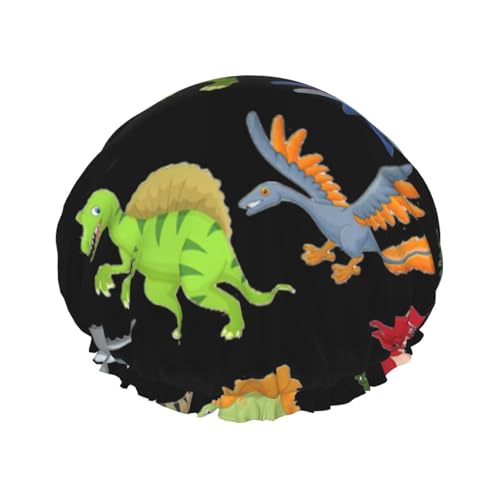 Cartoon-Dinosaurier-Bilder, vielseitiger Duschhut für Damen und Herren, wiederverwendbar, leicht, weich, Badekappe Cartoon-Dinosaurier-Bilder, vielseitiger Duschhut für Damen und Herren, wiederverwendbar, leicht, weich, Badekappe von Jkkghll