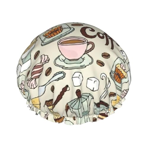 Coffee and Sweets Sugar Chocolate Print Versatile Shower Hat for Women Men Reusable Lightweight Soft Bath Hair Cap Coffee and Sweets Sugar Chocolate Print Versatile Shower Hat for Women Men Reusable Lightweight Soft Bath Hair Cap von Jkkghll