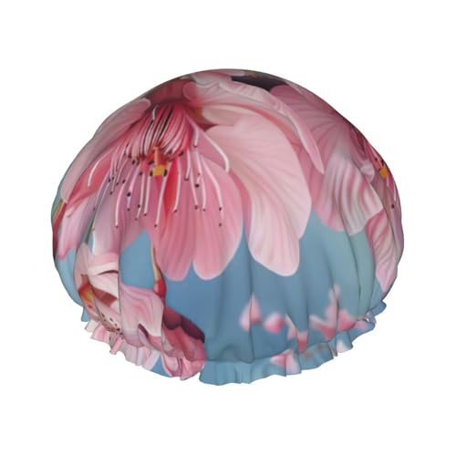Japanischer Kirschblumen-Druck, vielseitiger Duschhut für Damen und Herren, wiederverwendbar, leicht, weich, Badekappe von Jkkghll