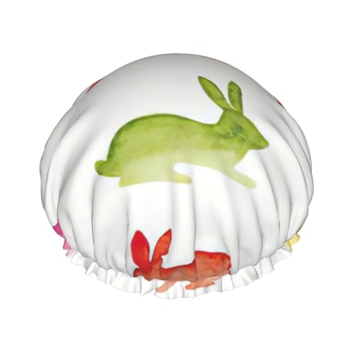 Vielseitiger Duschhut für Damen und Herren, Regenbogen-Kaninchen-Druck, wiederverwendbar, leicht, weich, Badekappe Vielseitiger Duschhut für Damen und Herren, Regenbogen-Kaninchen-Druck, wiederverwendbar, leicht, weich, Badekappe von Jkkghll