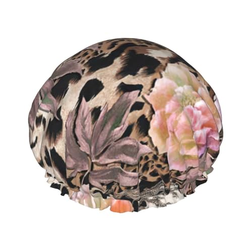 Vielseitiger Duschhut für Damen und Herren, wiederverwendbar, leicht, weich, mit rosa Blumenmuster, Leopardenmuster Vielseitiger Duschhut für Damen und Herren, wiederverwendbar, leicht, weich, mit rosa Blumenmuster, Leopardenmuster von Jkkghll