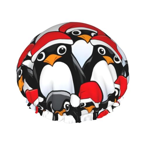 Vielseitiger Duschhut mit Weihnachts-Pinguin-Druck, für Damen und Herren, wiederverwendbar, leicht, weich, Badekappe von Jkkghll