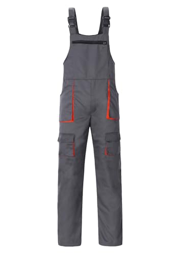 Yukirtiq Herren Latzhose Handwerker Berufsbekleidung Lange Arbeitslatzhose Schreiner Arbeitsbekleidung Arbeitshose mit Multifunktionalen Taschen, Grau, M von Yukirtiq