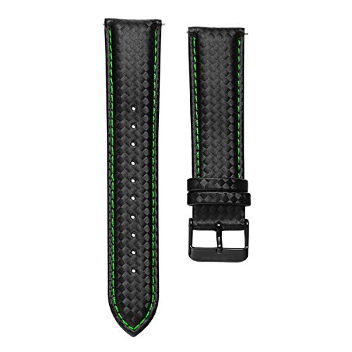 20mm / 22mm Schnellspanner Black Carbon-Faser-Leder-Uhrenarmband Band, Grün, 22mm von Jksdp