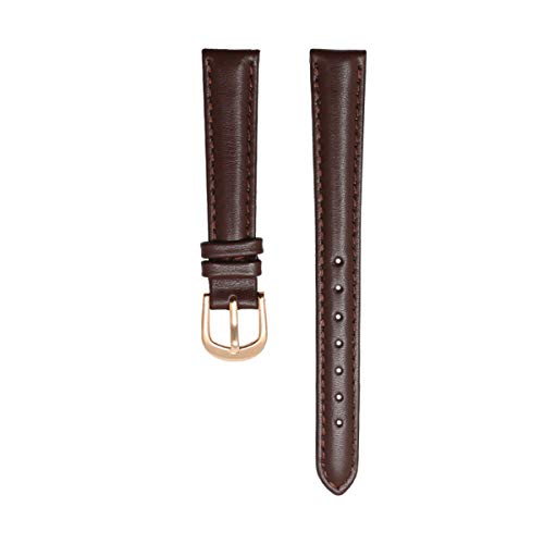 Jksdp Leder-Armband-12mm-20mm-Frauen Armband Plain Armbanduhr Band Kleiner Uhrenarmband Brown Rose Gold,12mm von Jksdp