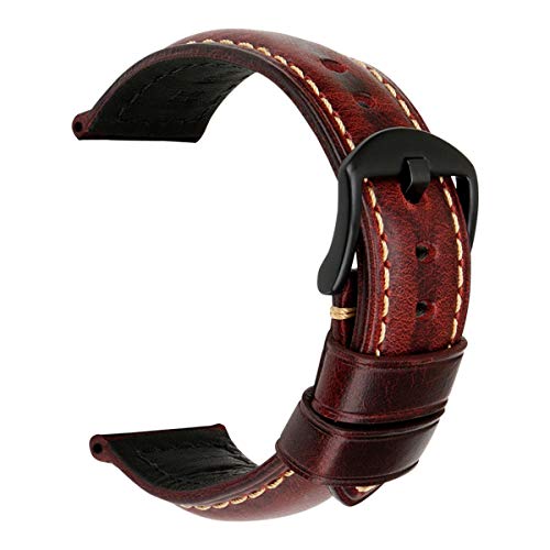 Jksdp Zubehör Uhr Uhrenarmbänder 18mm - 26mm Brown-Weinlese-Öl-Wachs-Leder-Uhrenarmband Red B,23mm von Jksdp