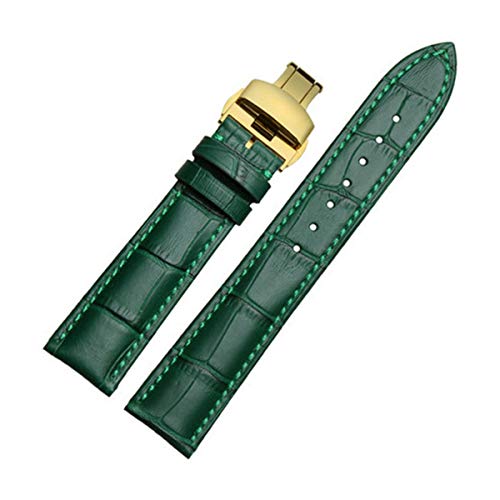 Kalbsleder-Uhrenarmband Grün Flexible haltbare Breath Strap18 / 20 / 22mm, Gold Schließe, 16mm von Jksdp