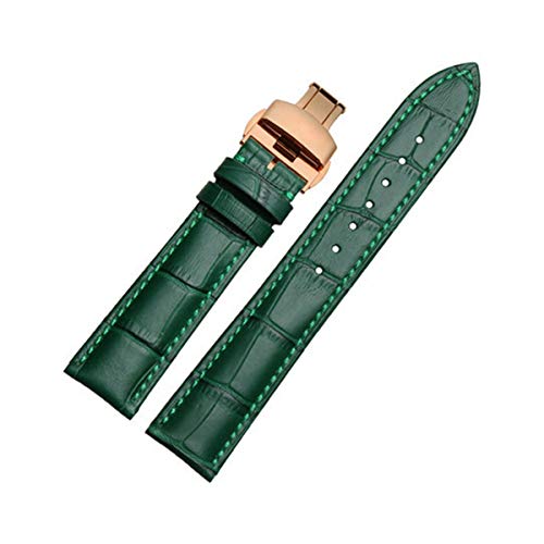 Kalbsleder-Uhrenarmband Grün Flexible haltbare Breath Strap18 / 20 / 22mm, Rose Gold Schließe, 22mm von Jksdp