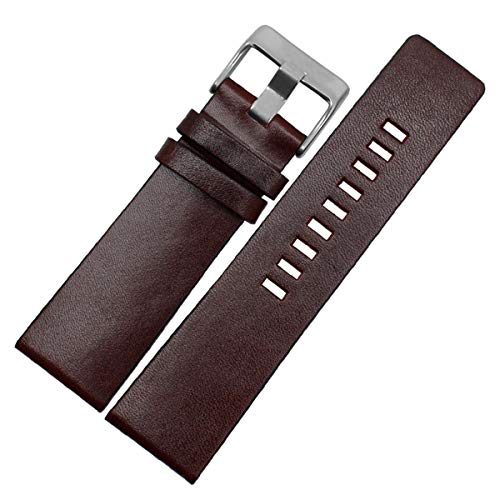 Lederband 22-30mm-Leder-Armband-Uhrenarmband-Uhrenarmband-Uhren Zubehör Dunkelbraun Silber,24mm von Jksdp