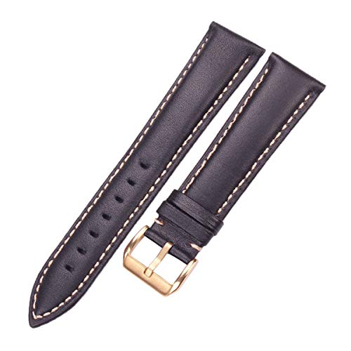 Uhrenarmbänder 18-24mm Vintage Leder-Uhrenarmband aus Kalbsleder Handgelenk-Band-Gurt-Dornschließe Black Gold Buckle,21mm von Jksdp