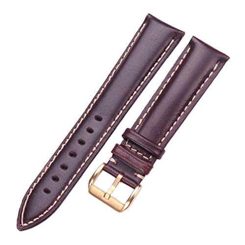 Uhrenarmbänder 18-24mm Vintage Leder-Uhrenarmband aus Kalbsleder Handgelenk-Band-Gurt-Dornschließe Dunkel Braun Gold,21mm von Jksdp