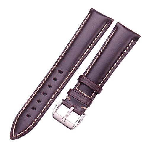 Uhrenarmbänder 18-24mm Vintage Leder-Uhrenarmband aus Kalbsleder Handgelenk-Band-Gurt-Dornschließe Dunkelbraun Silber,24mm von Jksdp