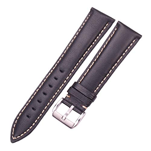 Uhrenarmbänder 18-24mm Vintage Leder-Uhrenarmband aus Kalbsleder Handgelenk-Band-Gurt-Dornschließe Schwarz-Silber-Schnalle,18mm von Jksdp